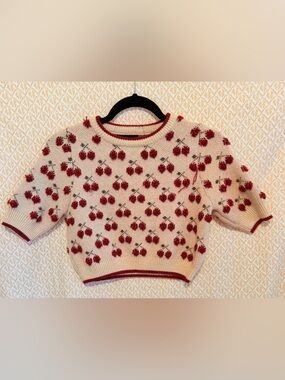 Cider Cream Knit Sweater with Red Cherry Motif